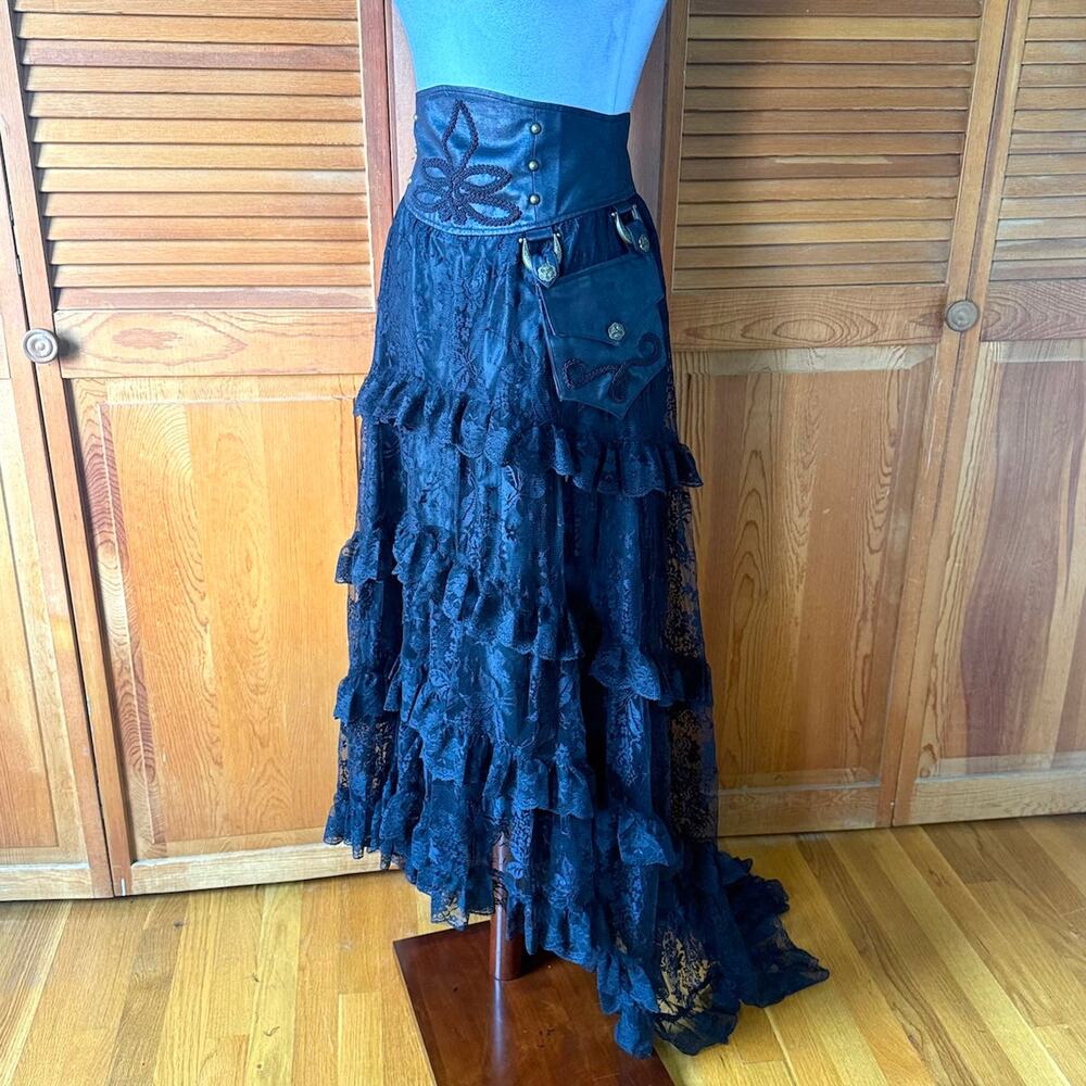Vintage Lip Service Winchester Emporium Black Lace High Waist Skirt XS - Picture 10 of 12